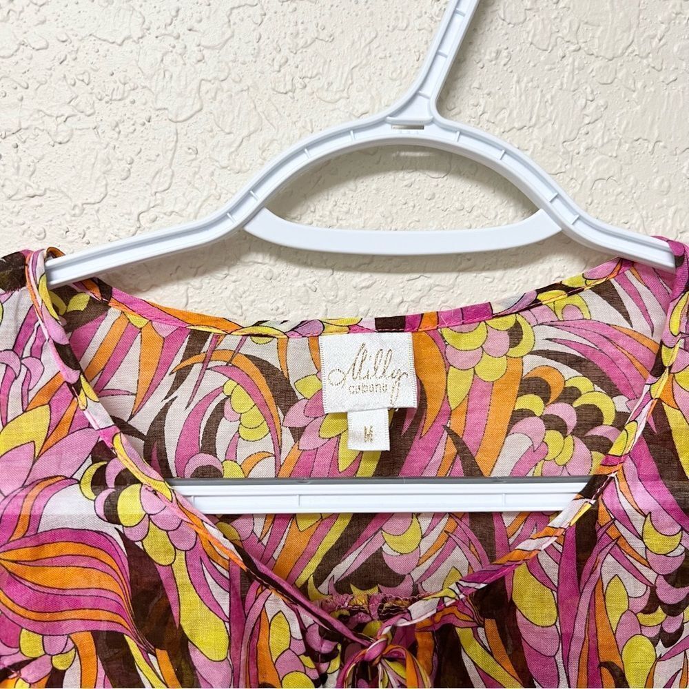 Milly Cabana Womens Cotton Colorful 70's Style Sheer Tie Cover Up Tunic Top Sz M - Picture 5 of 8